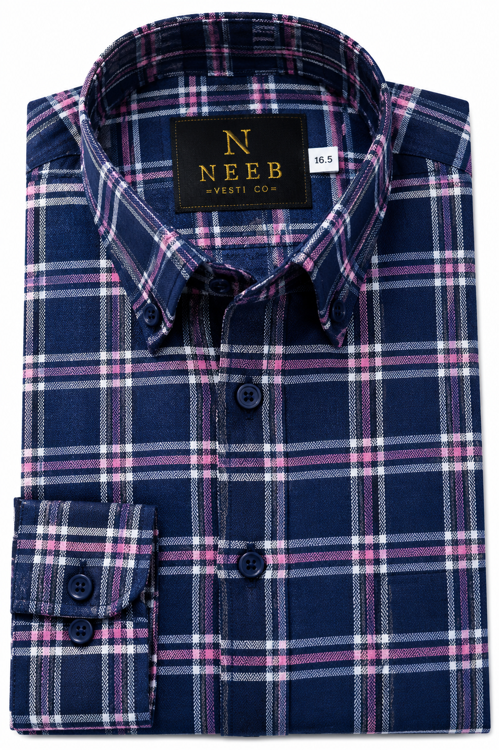 NEEB VESTI CO Navy Blue Checkered Premium Shirt – Classic Fit
