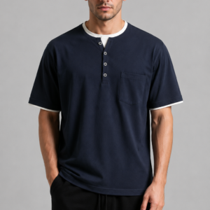 Dark Blue Button T Shirt