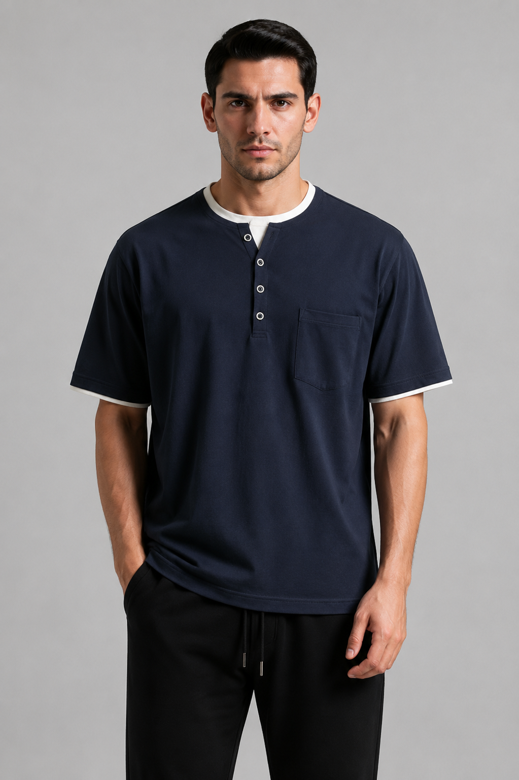 Dark Blue Button T Shirt