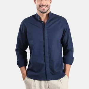Men's Navy Blue Mandarin Collar Shirt
