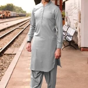 Modern Silver-Grey Men’s Shalwar Kameez