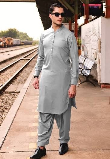 Modern Silver-Grey Men’s Shalwar Kameez